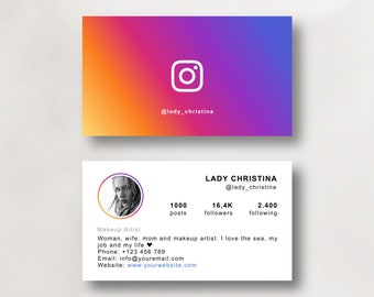 Doppelseitige Visitenkarte, Instagram-Profil-Visitenkarte, Instagram-Visitenkarte, Visitenkarte für soziale Netzwerke