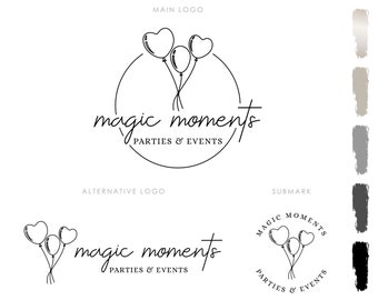 event planner business cards Customizable branding package, Logo design kit, Parties and Events logo, Business cards, Logo Magic Moments, Logo with heart balloon, Logos