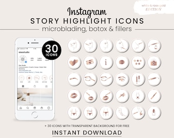 30 Instagram Story Highlight Icons, Microblading Highlights, Beauty Highlights, Botox Highlight Icons and Fillers, Instagram Highlight Care