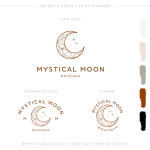 Pacchetto di branding precostruito con luna elegante, Logo design Modern Moon, Logo color rame, Logo per il benessere, Logo scintillante