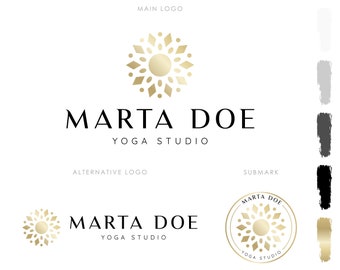 Yoga Studio Logo, Mandala, Business cards, Branding kit, Gold logo, Elegant logo, Facebook cover, Social icon, Elegant kit, Premade branding