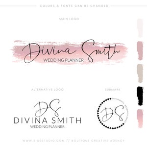 Pacchetto di logo design, Logo stile calligrafico, Logo design femminile, Logo effetto acquarello, Logo con iniziali, Logo wedding planner