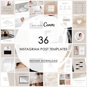 36 Instagram Post Templates, Instagram Feed, Social Media Templates, Canva Instagram Post Templates, Beauty and Wellness Posts