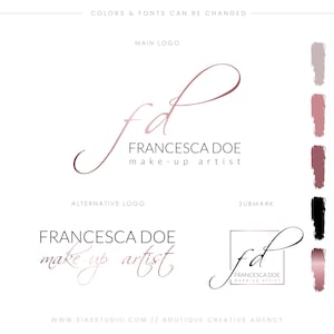 Pacchetto di logo design, Logo stile calligrafico, Logo professionale moderno, Logo elegante effetto oro rosa, Logo design con iniziali, fd
