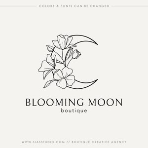 Logo con luna e fiori, Logo design luna fiorita, Logo boutique, Logo benessere e spa, Logo femminile, Logo studio di yoga, Logo coach, Logo