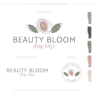 Branding kit con logo floreale, Logo design con rosa, Branding kit di bellezza, Logo in stile calligrafico, Logo fatto a mano, Logo floreale
