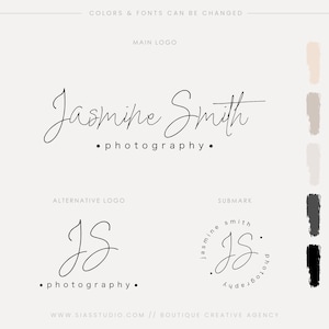 Premade branding package, Photography branding, Photo logo, Logo design in calligraphic style, Professional logo, Minimal design, logos kit
