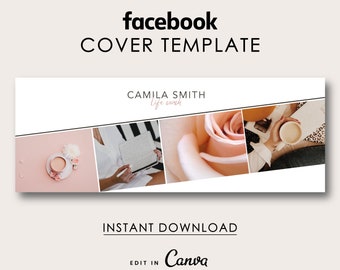 Facebook Cover template for Canva, Customizable Facebook cover, Facebook cover with photo gallery, Photography Facebook cover, Cover design