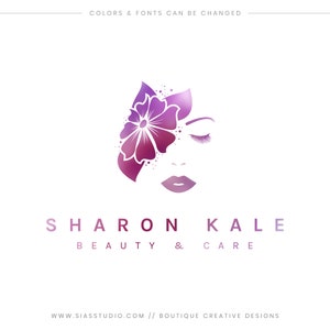 Pacchetto di branding, Logo di bellezza, Logo floreale, Branding kit wellness, Logo prefatto, Logo volto di donna e fiori, Logo acquarello