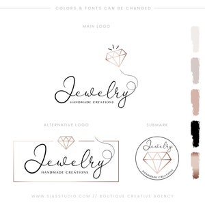 Pacchetto di logo design, Logo precostruito, Logo professionale moderno, Logo elegante, Logo con diamante, Logo gioielli, Diamante, Kit, Set