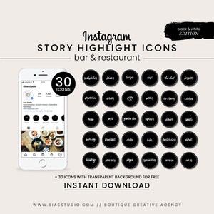 30 Instagram story highlight icons, Bar and Restaurant highlights, Restaurant IG highlights, Bar highlight icons, Chef highlight cover