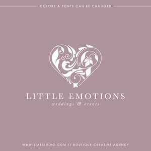 Logo con cuore decorato, Logo per eventi, Logo wedding planner, Logo design, Logo Piccole Emozioni, Logo cuore floreale, Logo con cuore