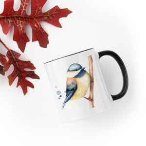 Chickadee Mug Latte Classic Big Accent Watercolor Original Art Love Coffee Illustration Chickadee Artwork Coffee Cup Chickadee Bird Gifts