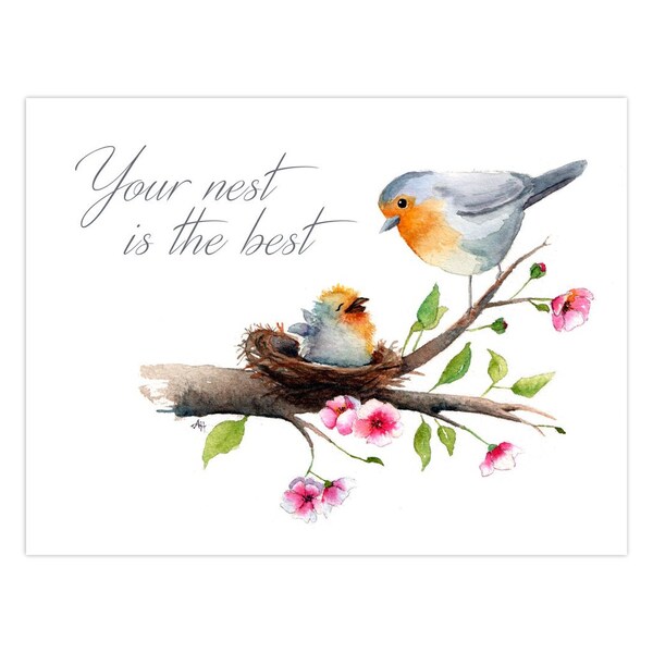 Your Nest Is Best Cards! Original Watercolor Painting Makes An Excellent Mother'S Day Gift, Mom'S Birthday, Special Occasion For Mother'S.