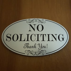 No Soliciting Schild Kleine Laser graviert 5"x 3" Indoor/Outdoor Schilder