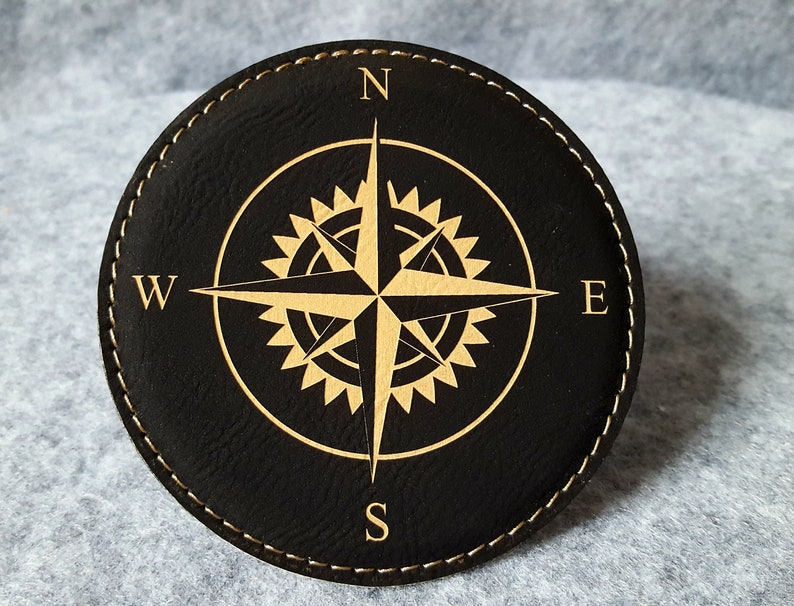 Leather Nautical Compass Coasters, Set of 6 w/ Coaster Holder,Nautical, Navigation, Housewarming Gifts, Boat Gifts, Compasses, Bar, For him image 3