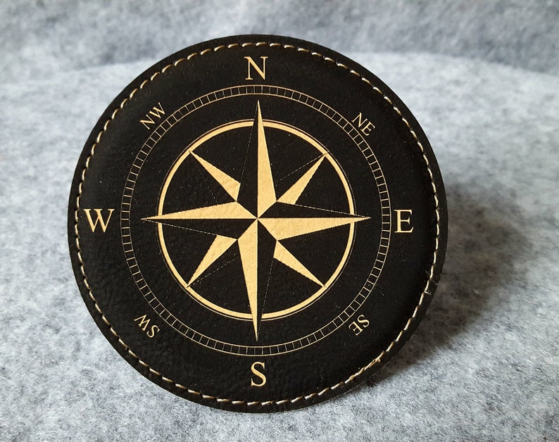 Leather Nautical Compass Coasters, Set of 6 w/ Coaster Holder,Nautical, Navigation, Housewarming Gifts, Boat Gifts, Compasses, Bar, For him image 5