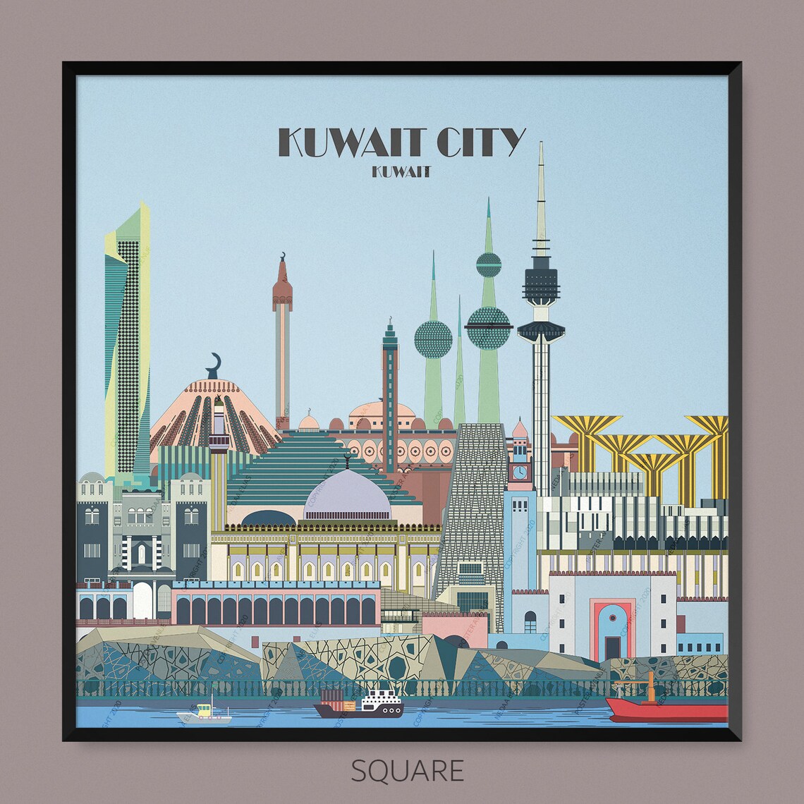 Kuwait City Kuwait Travel Poster City Print Mosque Etsy