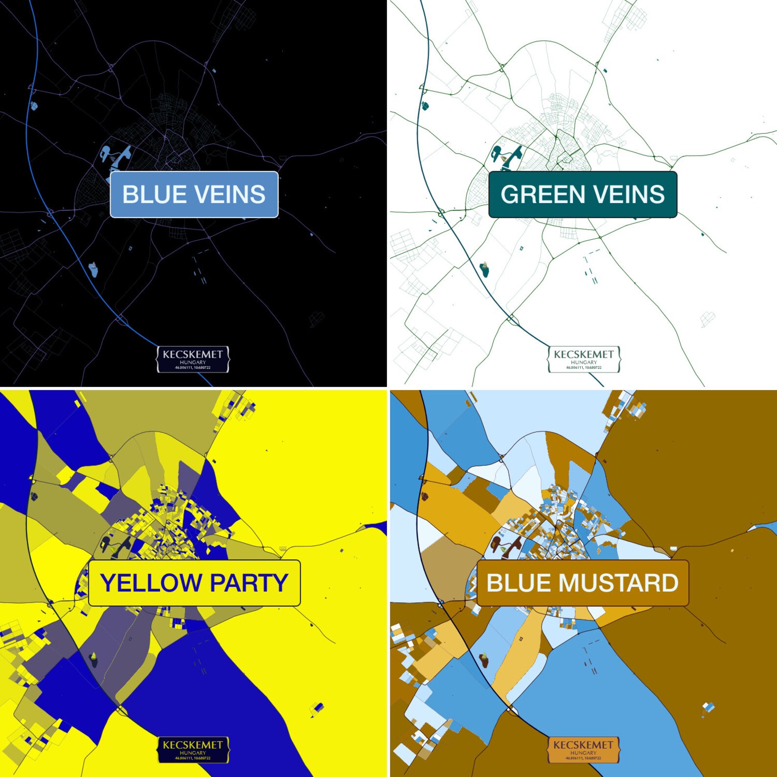 Kecskemet Hungary Map Print Modern Contemporary Chroma  Etsy