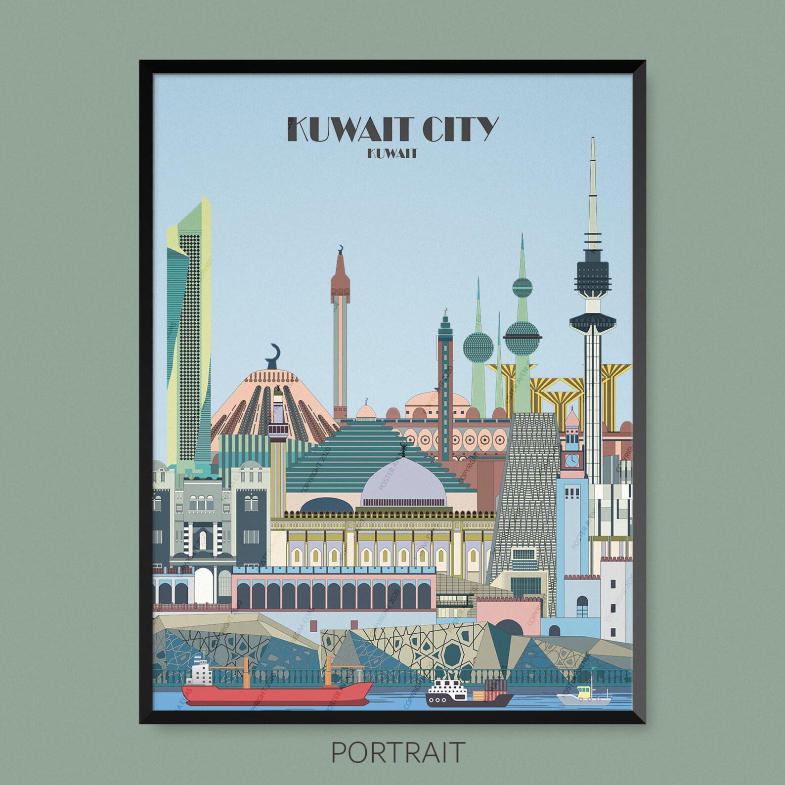 Kuwait City Kuwait Travel Poster City Print Mosque Etsy