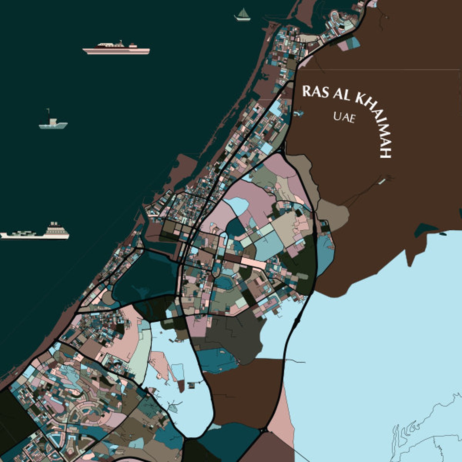 Umm Al Quwain United Arab Emirates UAE Map Print Modern Etsy