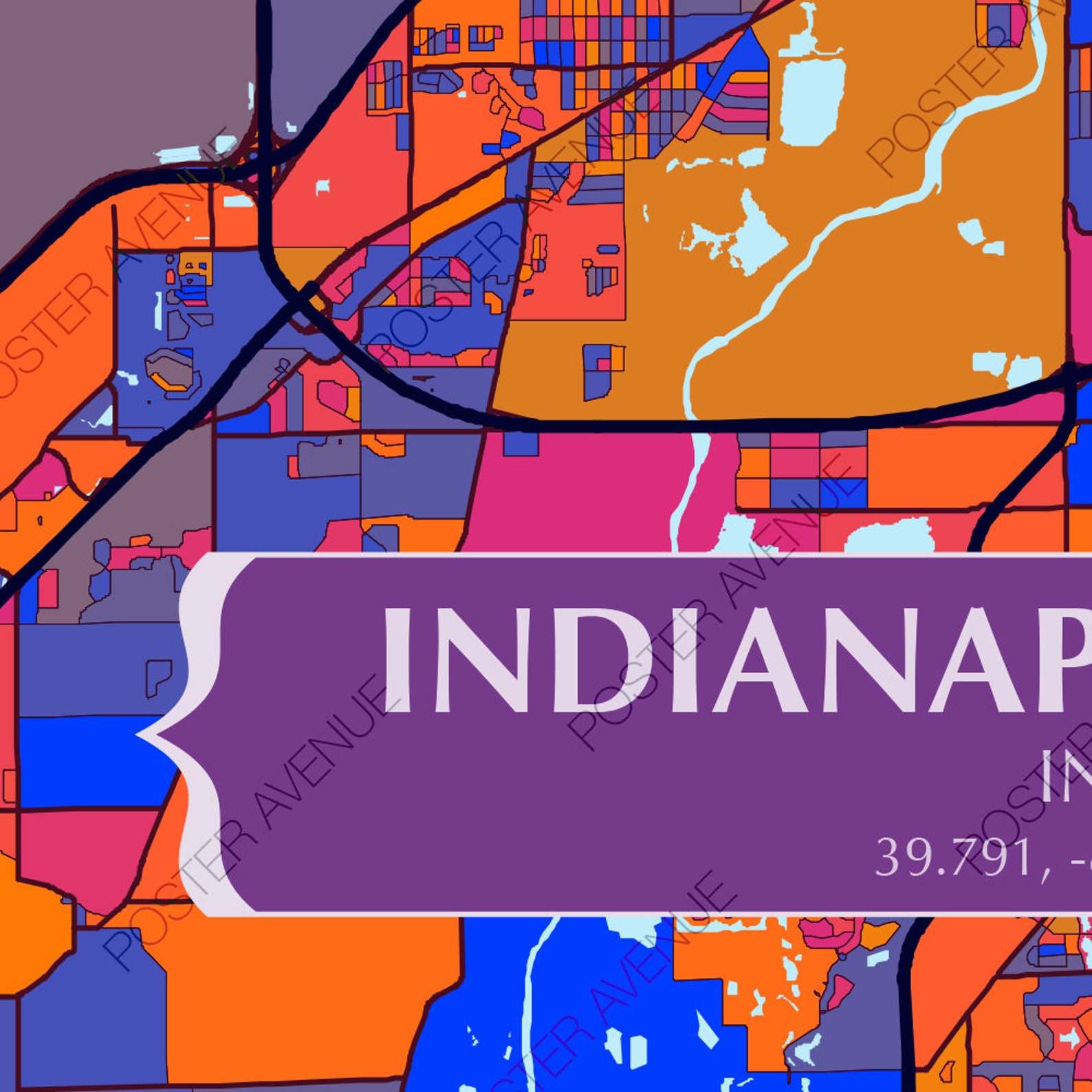 Indianapolis & Carmel Indiana USA Map Print Modern Etsy