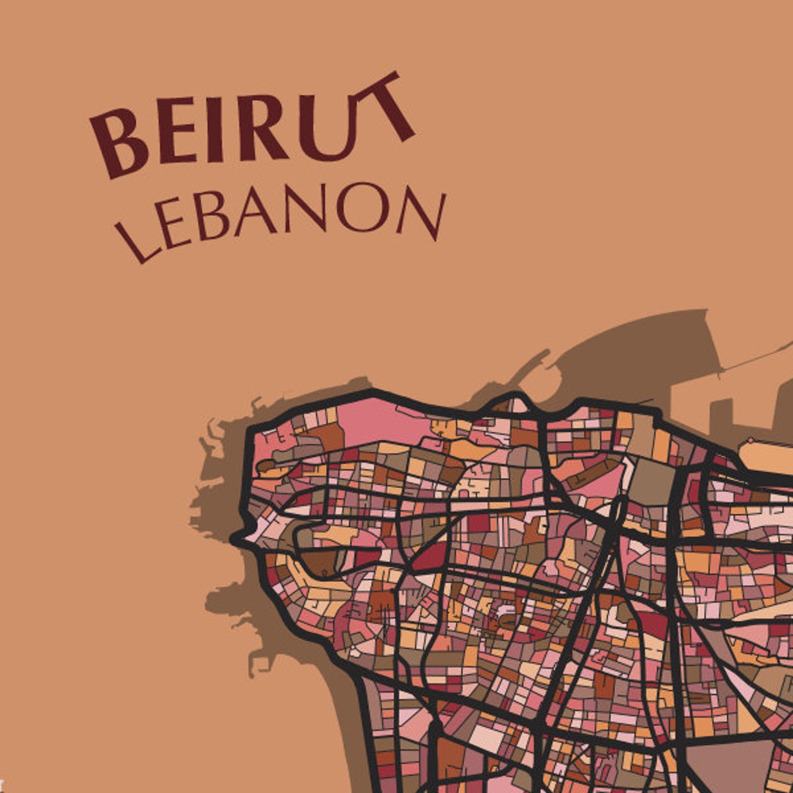 Beirut Lebanon Map Print Modern Contemporary Chroma Color Etsy