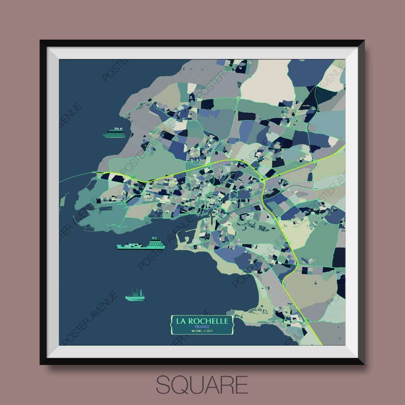 La Rochelle France Map Print Modern Contemporary Chroma | Etsy