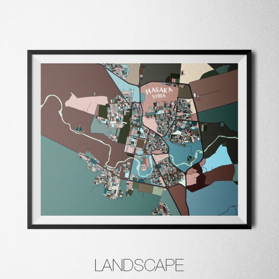 Al Hasaka Syria Map Print Modern Contemporary Chroma Color Etsy