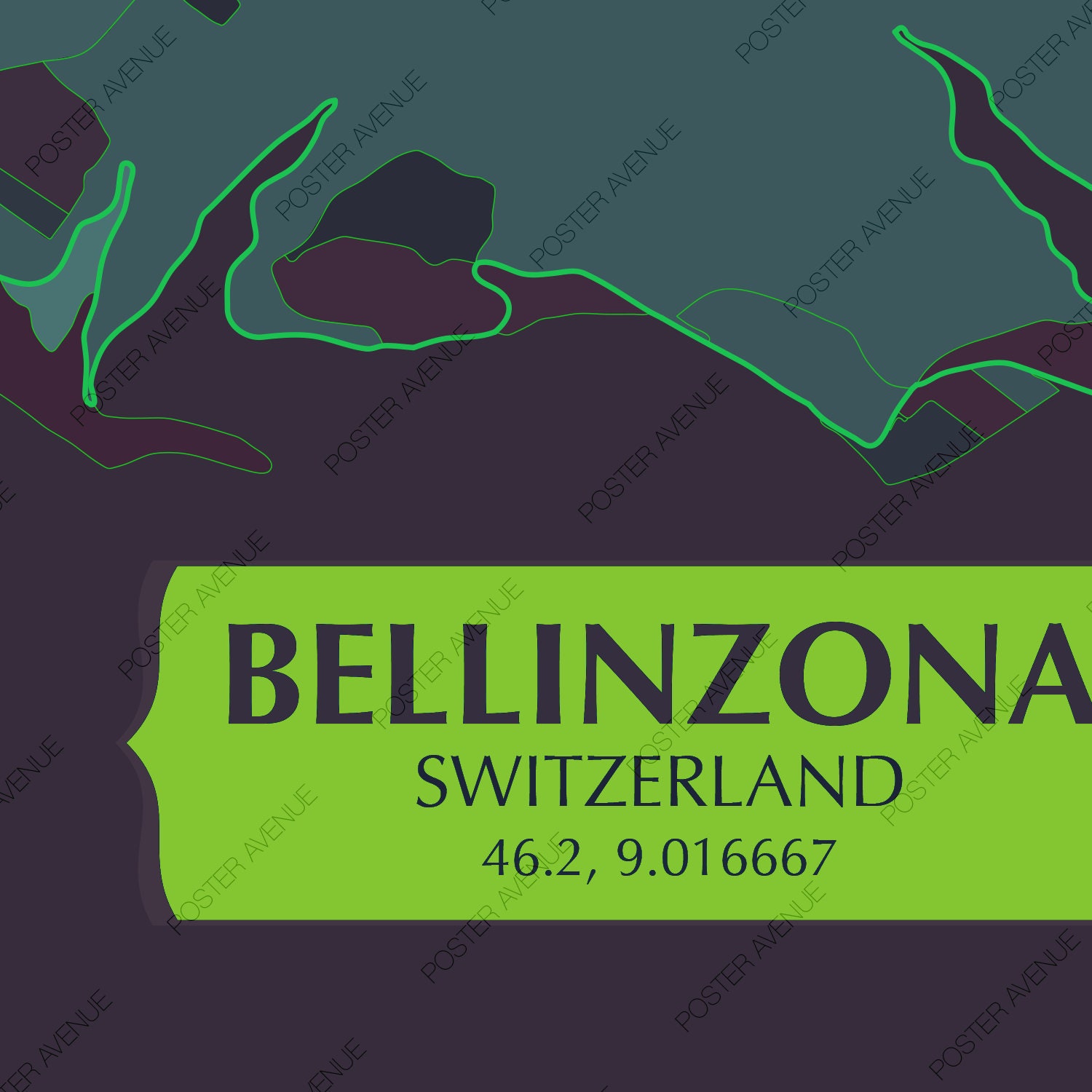 Bellinzona Switzerland Map Print Modern Contemporary Etsy