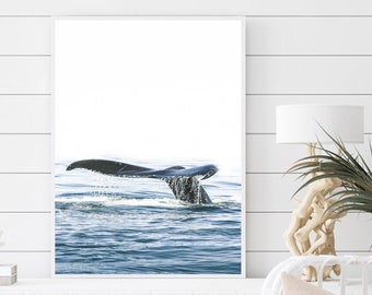 Whale Print Coastal Wall Art Ocean Wave Print Sea Digital Download Art 24x36 Print Ocean Aerial Photography Coastal Decor Whale Large Poster