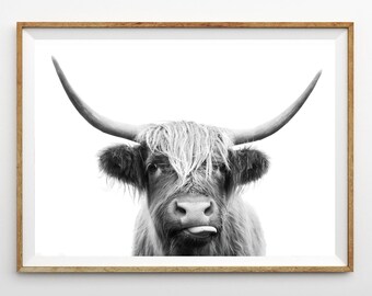 Cow Print Farmhouse Decor Antlers Print Highland Cow Poster 24x36 Print Digital Download Art Funny Animal Print Scottish Cow Rustic Wall Art