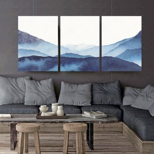 3 Piece Wall Art Mountain Canvas Watercolor Print Gallery Wall - Etsy