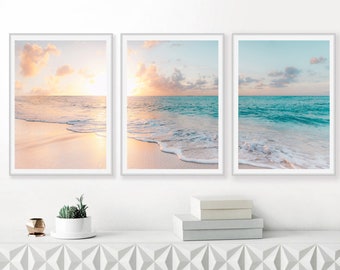 Sunset Art Set of 3 Prints Gallery Wall Beach Print Living Decor Large Wall Art Set Coastal Decor Canvas Wall Art Sunset Photography Giclee