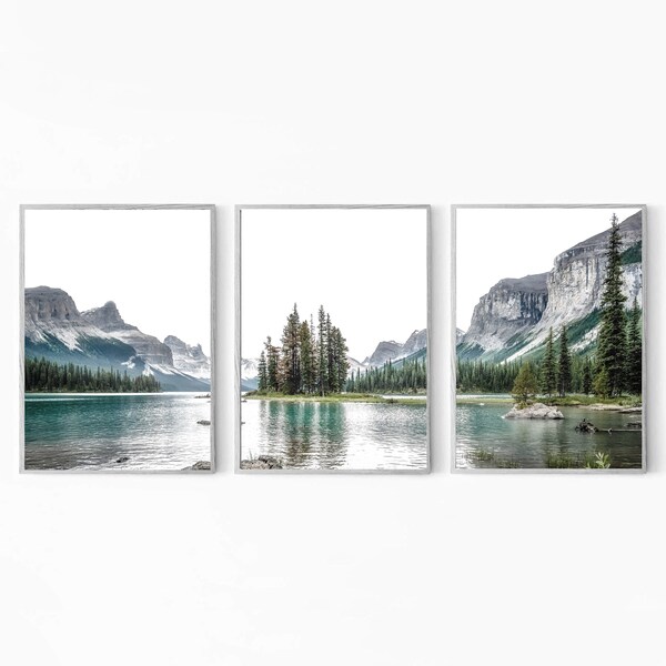 3 Piece Wall Art Mountain Lake Canvas Triptych Nature Wall Art 24x36 Print Gallery Wall Set Lake Print Mountain Poster Set of 3 Nature Print