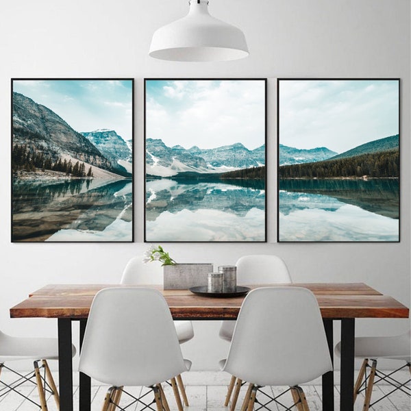 3 pièces Art mural montagnes impression Nature triptyque montagne toile impression galerie ensemble mural lac impression impression scandinave paysage photographie