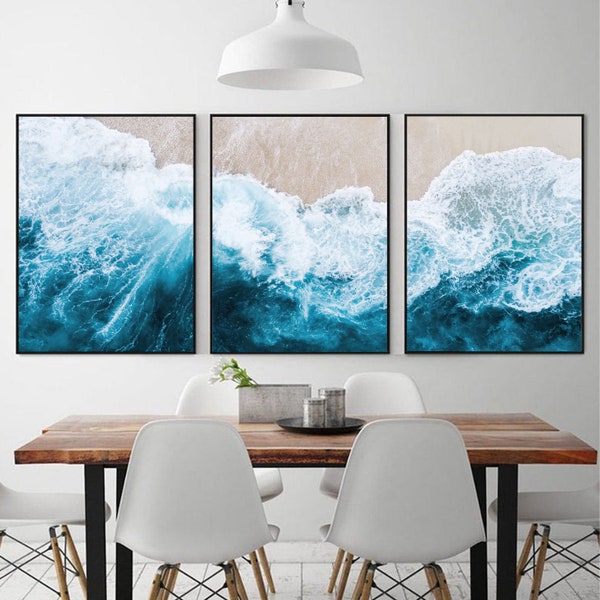 3 pièces Wall Art Ocean Wave Prints Aerial Beach Triptych Coastal Wall Art Gallery Wall Set 24x36 Print Coastal 3 Piece Canvas Ocean Triptych