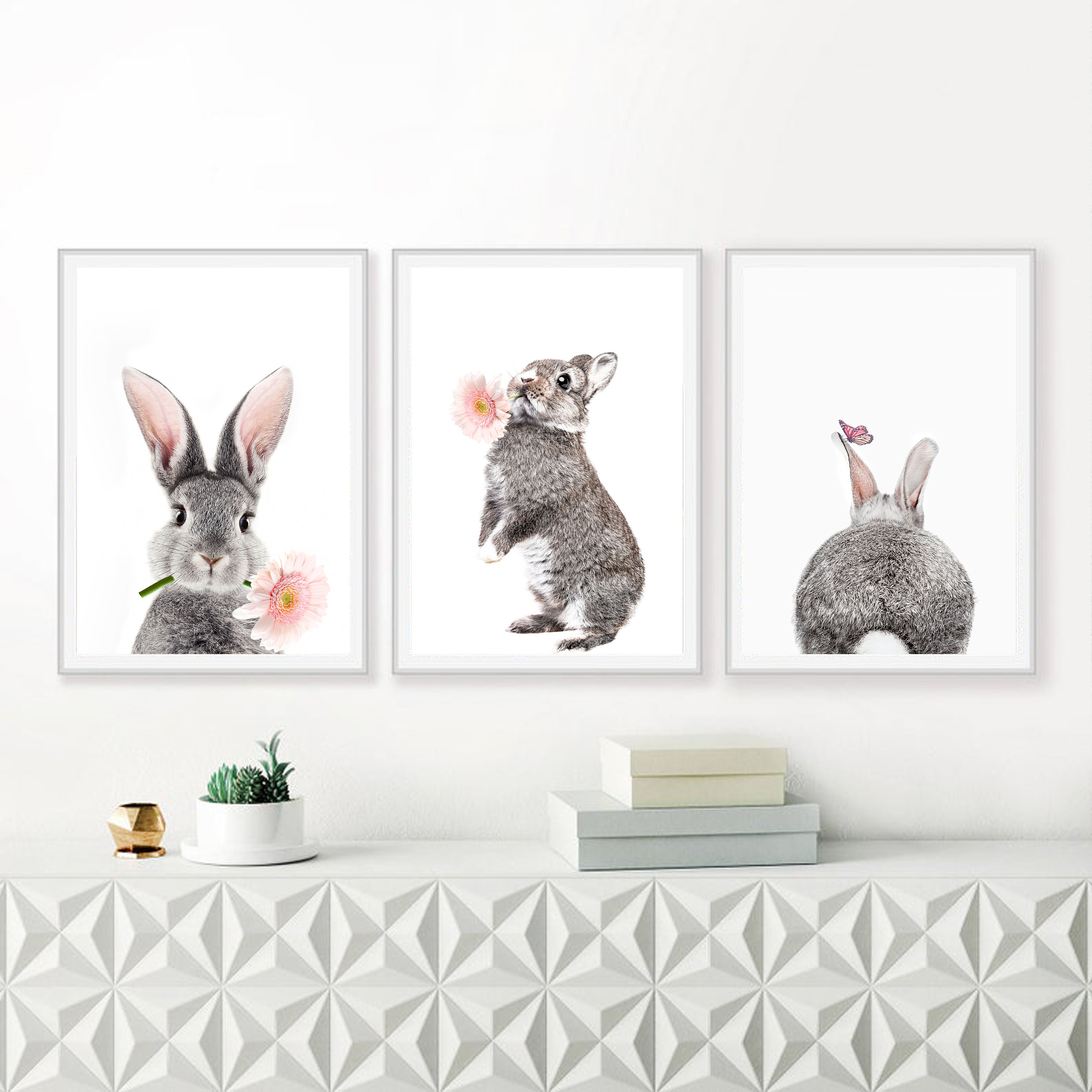3 Piece Wall Art Bunny Nursery Bunny Rabbit Art Canvas Print Etsy