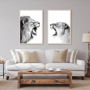 Lion Print Lions Printable Wall Art Set Lion 24x36 Print Two Lions Black White Photo Funny Lion Large Print Safari Living Decor Lions Print image 7