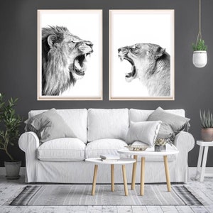 Lion Print Lions Printable Wall Art Set Lion 24x36 Print Two Lions Black White Photo Funny Lion Large Print Safari Living Decor Lions Print image 6