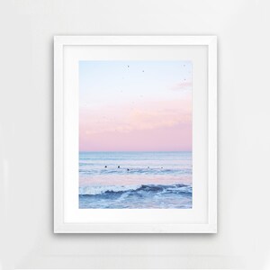 Beach Wall Art Pink Bedroom Decor Surf Art Ocean Print Coastal Wall Art Digital Download Print Pink Blue Pastel Art Sunset Wall Decor Surf