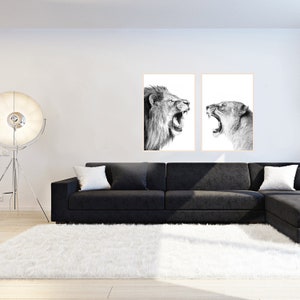 Lion Print Lions Printable Wall Art Set Lion 24x36 Print Two Lions Black White Photo Funny Lion Large Print Safari Living Decor Lions Print image 9