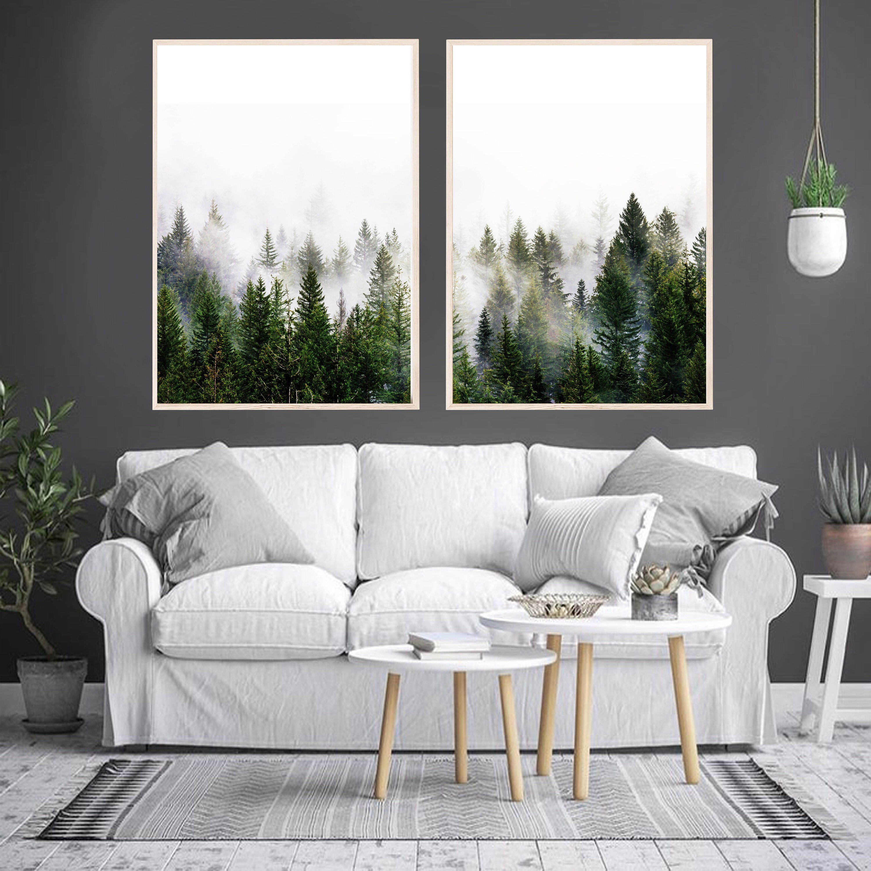 2 Piece Wall Art Misty Forest Canvas Print Scandinavian Print Etsy
