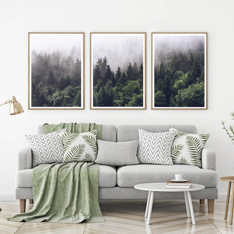 3 Piece Wall Art Misty Forest Canvas Nature Wall Art Forest Etsy