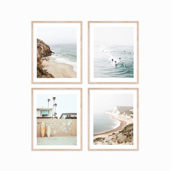 Large Beach Print Set of 4 Prints Surfing Print Coastal Wall | Etsy