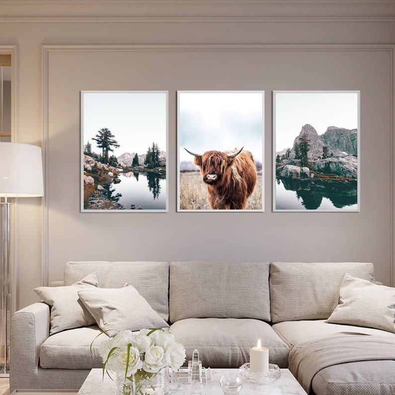 Cow Canvas 3 Piece Wall Art Autumn Nature Triptych Calf Art | Etsy