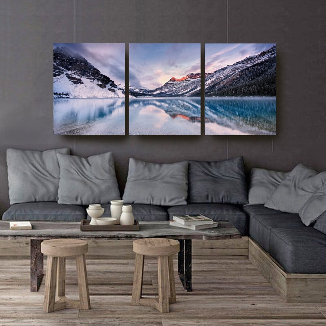 Lake 3 Piece Wall Art Sunset Landscape Photography Mountain Canvas ...