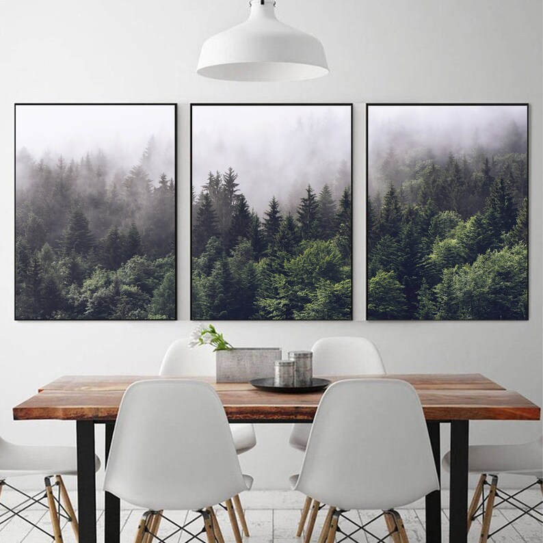 3 Piece Wall Art Misty Forest Canvas Nature Wall Art Forest Etsy