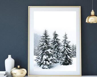 Pine Tree Print Forest Wall Art Christmas Tree Print Winter Forest Poster Scandinavian Decor Woodland Print Digital Download Art 24x36 Print