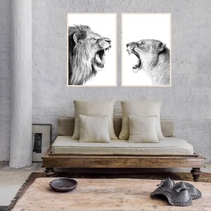 Lion Print Lions Printable Wall Art Set Lion 24x36 Print Two Lions Black White Photo Funny Lion Large Print Safari Living Decor Lions Print image 8